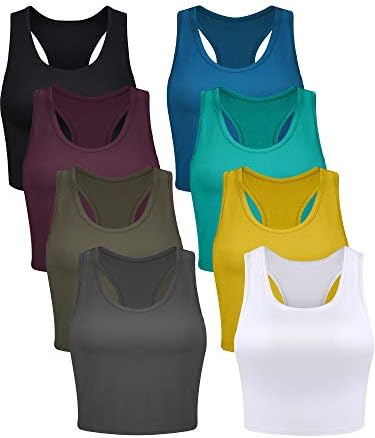 8 Pcs Women Basic Crop Tank Tops Sleeveless Racerback Crop Cotton Top