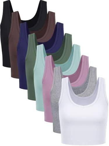 8 Pieces Women Basic Crop Tank Tops Sleeveless Racerback Crop Sport Tank