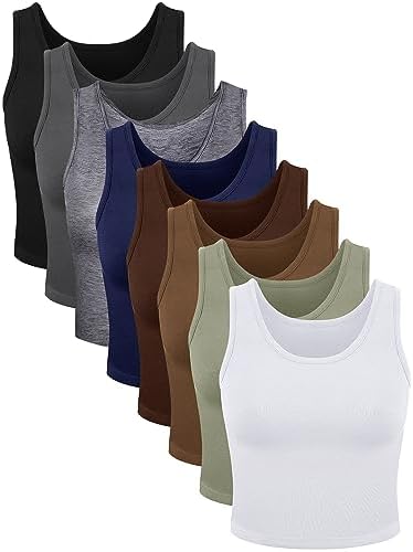 8 Pieces Women's Crop Tank Tops Sleeveless Crop Cami Tops Basic Cropped