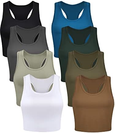 8Pcs Basic Racerback Sports Crop Tank Tops for Women XL 6Color