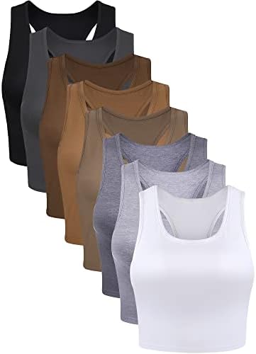 8Pcs Basic Racerback Sports Crop Tank Tops for Women XL 5Color