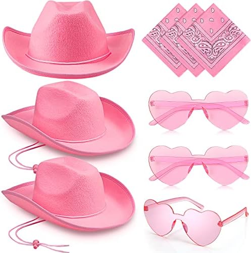 9 Pcs Adults Cowboy Hat Costume Set Pink Fabric