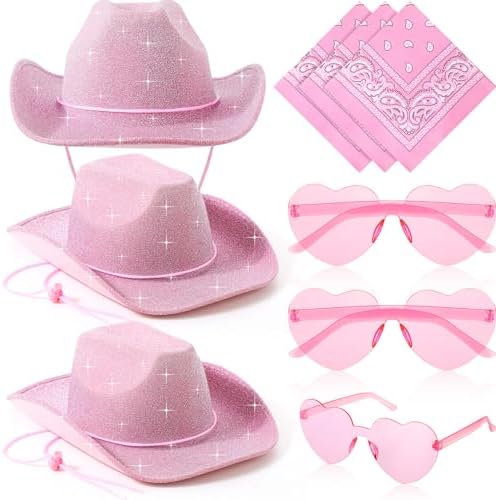 9 Pcs Adults Cowboy Hat Costume Set Pink Thin Glitter