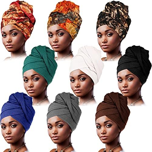 9 Pcs African Turban Head Wraps for Women