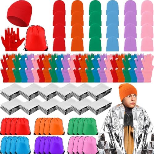 96 Pcs Homeless Care Package Supplies Bulk Winter Beanies Warm