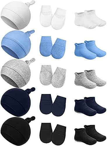 Baby Hats Newborn Knot Beanie No Scratch Mitten Non-Slip Sock for Boys