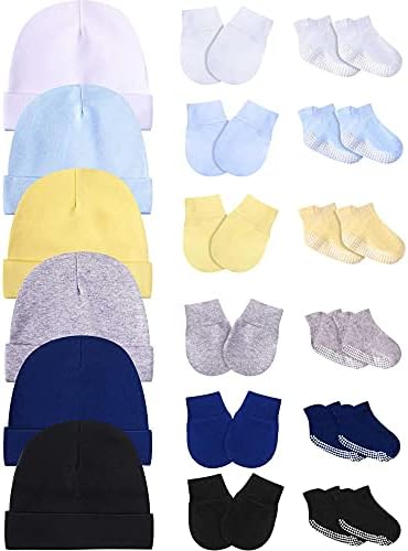 Baby Newborn Hats Mittens and Socks Set Unisex Cotton Beanie Cap and