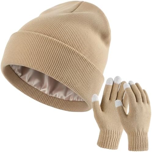 Beanie and Touchscreen Gloves Set for Women Men Unisex Winter Knitted