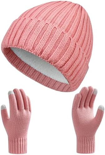 Beanie Hat Touchscreen Gloves for Women Men Skin Pink Classic Style
