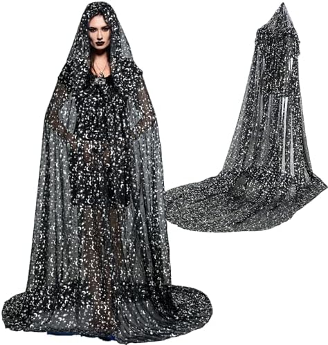 Black Celestial Witch Costume Halloween Stars & Moon Wedding Tulle Cape