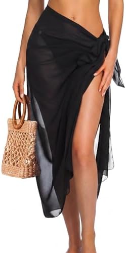 Black Long Sarong Wrap for Women Swimsuit Cover up Ladies Bikini Yoga