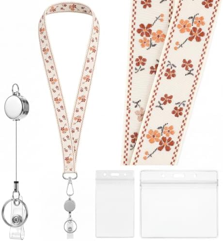 Boho Floral Lanyards with Retractable ID Badges Holder
