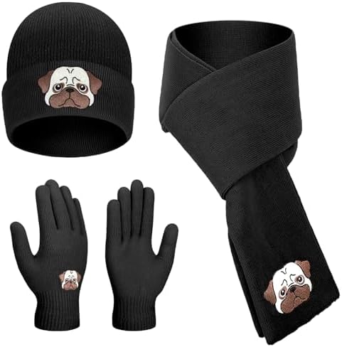 Cat/dog/bee/capybara Winter Beanie Scarf Gloves Knit Fleece Warmer