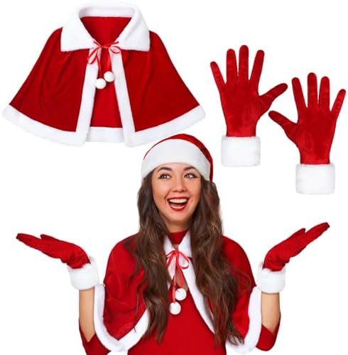 Christmas Cape Mrs. Santa Claus Velvet Shawl Xmas Short Cloak with Red