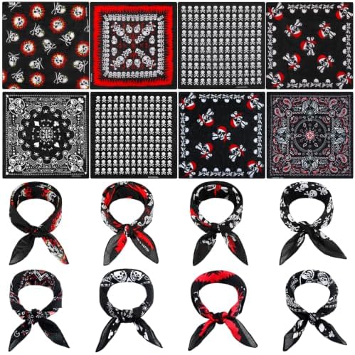 Classic Style 8 Pcs Halloween Pirate Bandanas for Men Women