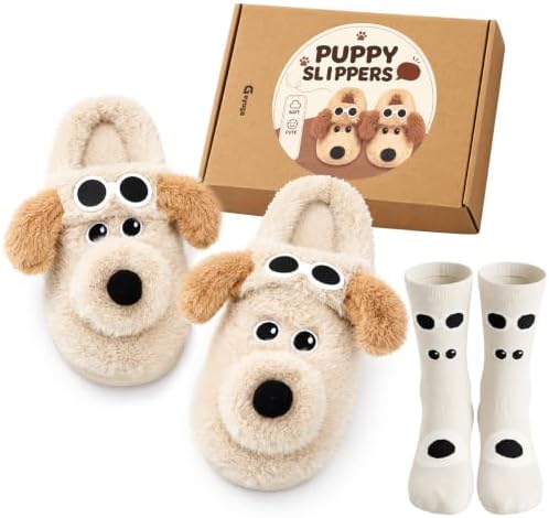 Cute Animal Slippers for Women & Matching Socks UK 5-6 US 7-8 Dog