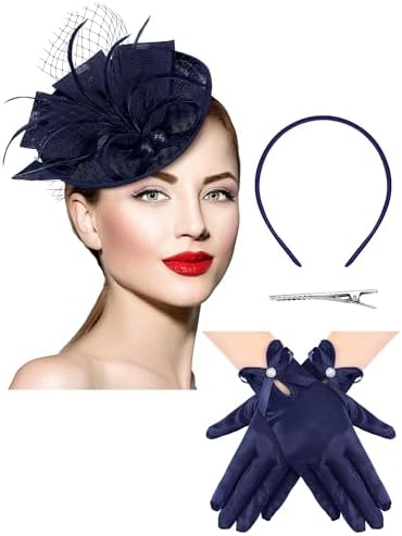 Fascinator Veil Hat with Gloves