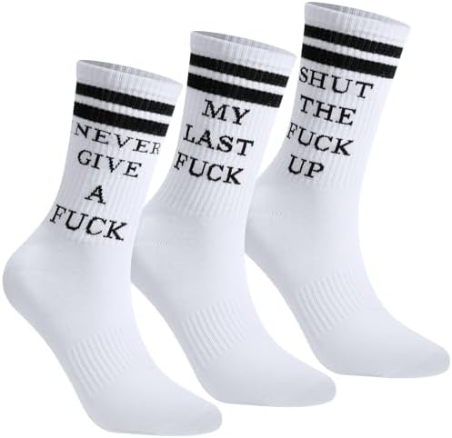 Fuck Socks Word Curse Printed Stockings Novelty Crew Socks 3 Pairs Funny