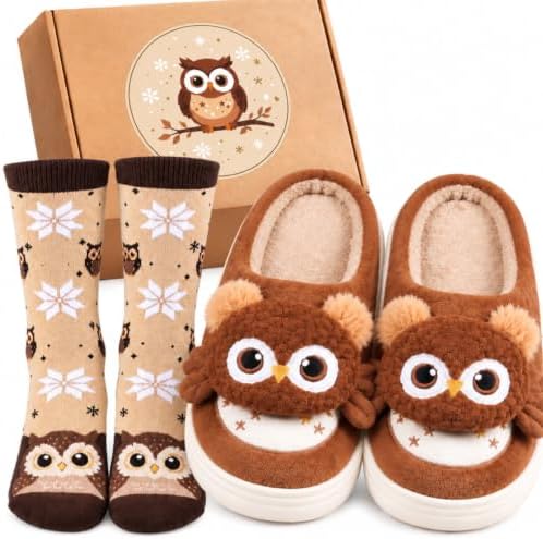 Fuzzy Owl Slippers Socks Owl Gifts for Women S:uk 3-4
