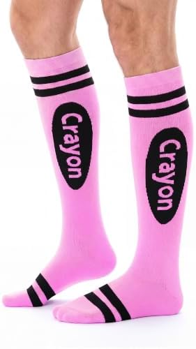 Halloween Crayon Socks Crayon Knee High Socks Men Pink