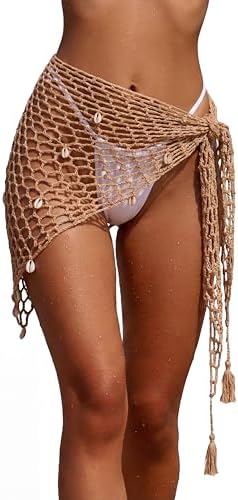 Halloween Mermaid Skirt Cosplay Women Crochet Cover-up Khaki