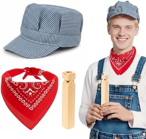 Halloween Train Conductors Costume Accessories Set Engineer Cap Wooden