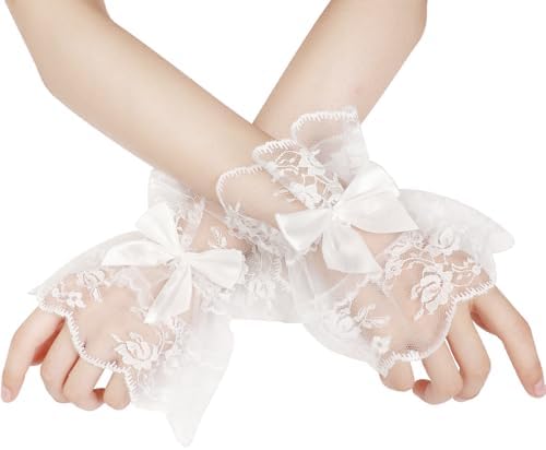 Halloween Women Floral Lace Wrist Cuff Gloves Bow Ruffled Short Cuff