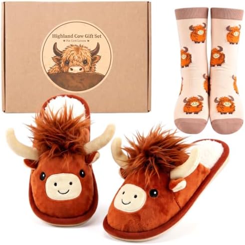 Highland Cow Slipper and Socks for Women Men Uk 5-6