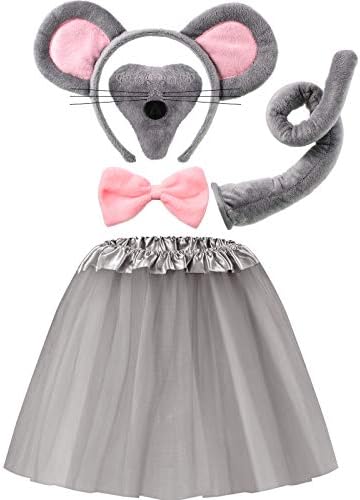 Kids Mouse Costume Set Mouse Tutu Skirt Animal Ears Nose Bow Tie Tail