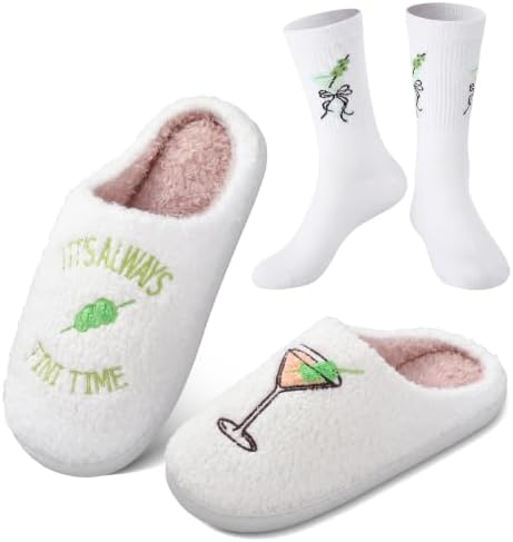 Martini Slippers Sock Lover Gift Women Christmas 8-8.5 Stylish