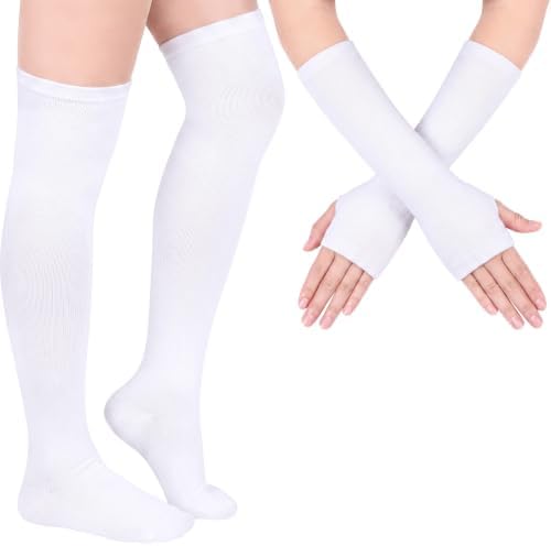 Striped Arm Leg Warmers Set Fingerless Gloves