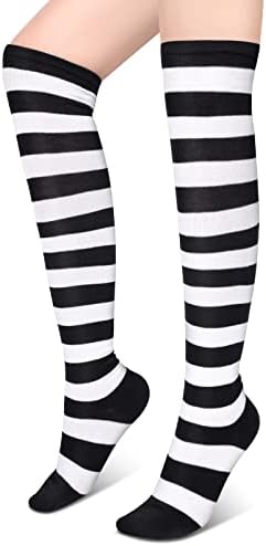 Striped Oven Knee Socks Black and White Over Knee Thigh High Socks for