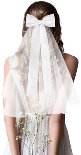 Wedding Hair Bow Veil for Brides Short Veil with Clip