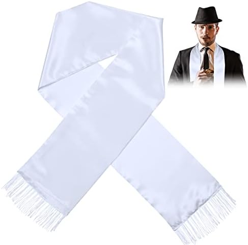 White Scarf Men 1920's Scarf with Tassels Halloween Costume Women