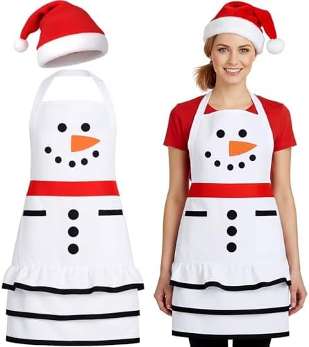 Winter Apron with Pockets and Hat Snowman Gingerbread Man Santa Elf