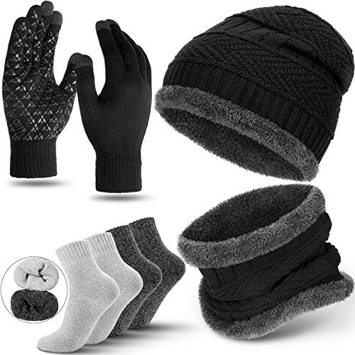 Winter Beanie Hat Scarf Gloves Men Women Warm Knit Set Sock Thermal Soft