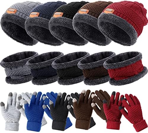 Winter Knit Beanie Hat Neck Warmer Touchscreen Gloves Set Homeless