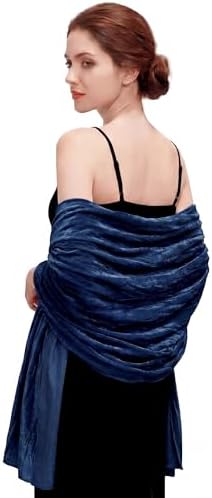 Women Crushed Velvet Shawl Wrap Evening Dresses Dark Blue