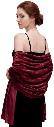 Women Crushed Velvet Shawl Wrap Evening Dresses Red