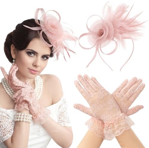 Women Fascinators Hats and Lace Gloves
