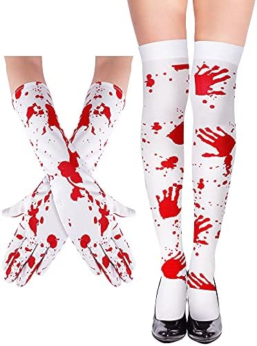 Women Halloween Blood-Stained Stockings & Gloves Set