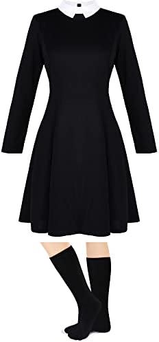 Women Halloween Costume Black Long Sleeve Dress with Socks